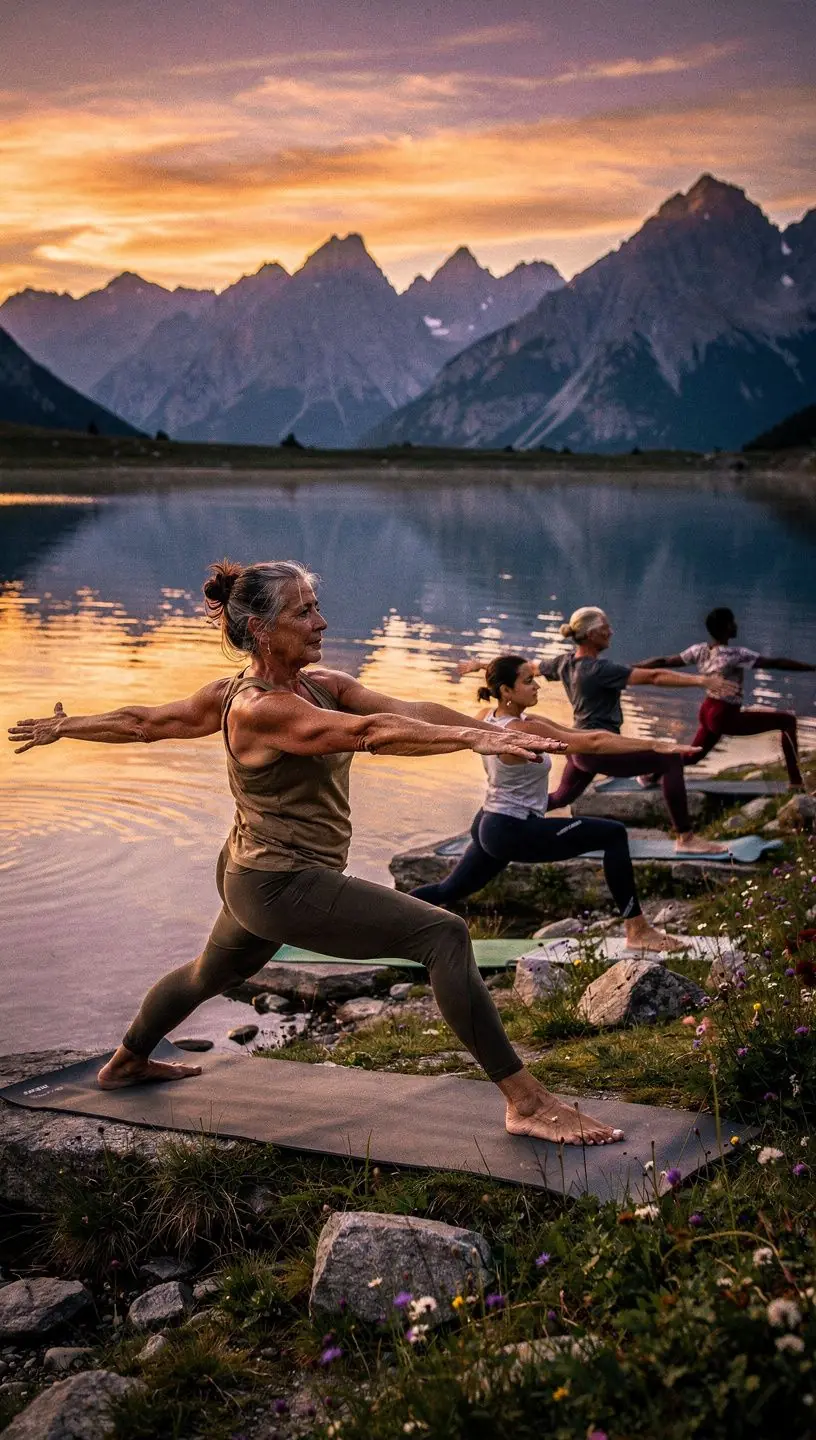 Practicantes de yoga improvisando movimientos en un círculo de energía.